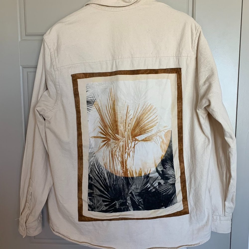 Zara Cream Utility Jacket with Brown & Black Palm Print